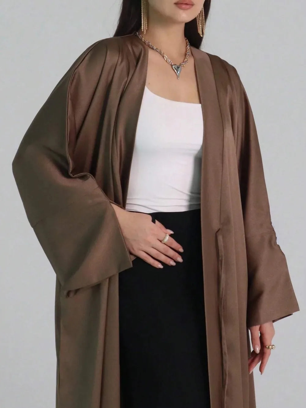 Full Sleeve Lace up Loose Abaya