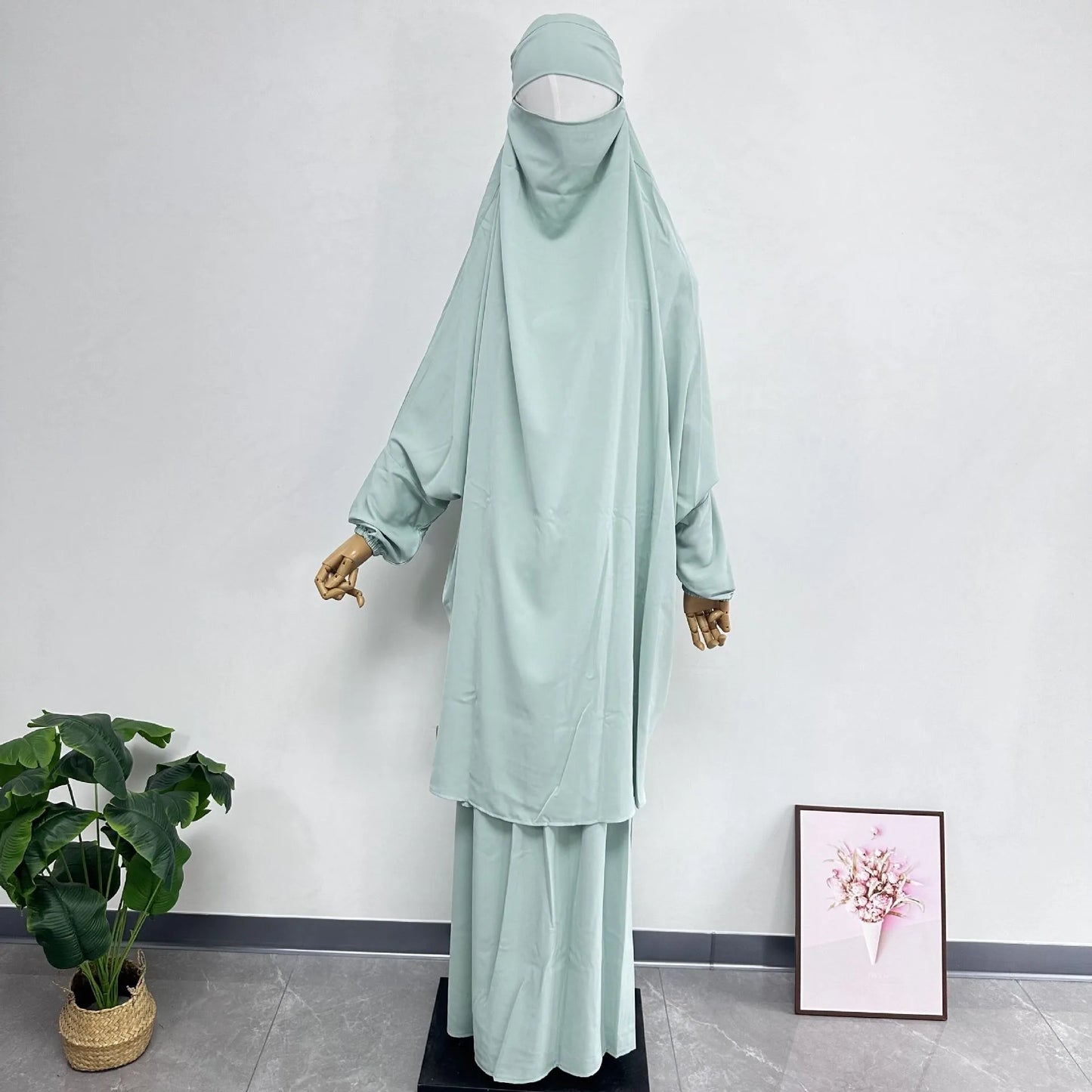 Abaya Muslim Women's Middle East Robe Large Size Women's Middle East Dubai Two Piece Set Full Coverage Robe Dress MU-101