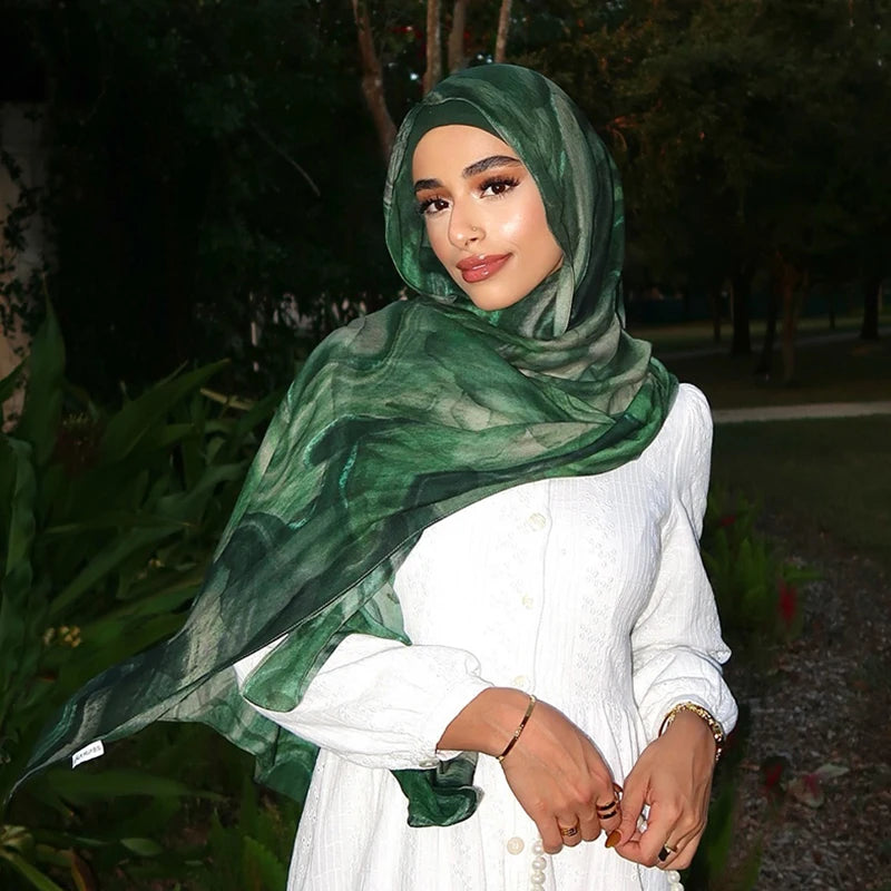 2025 New Watercolor Floral Satin Modal Hijab