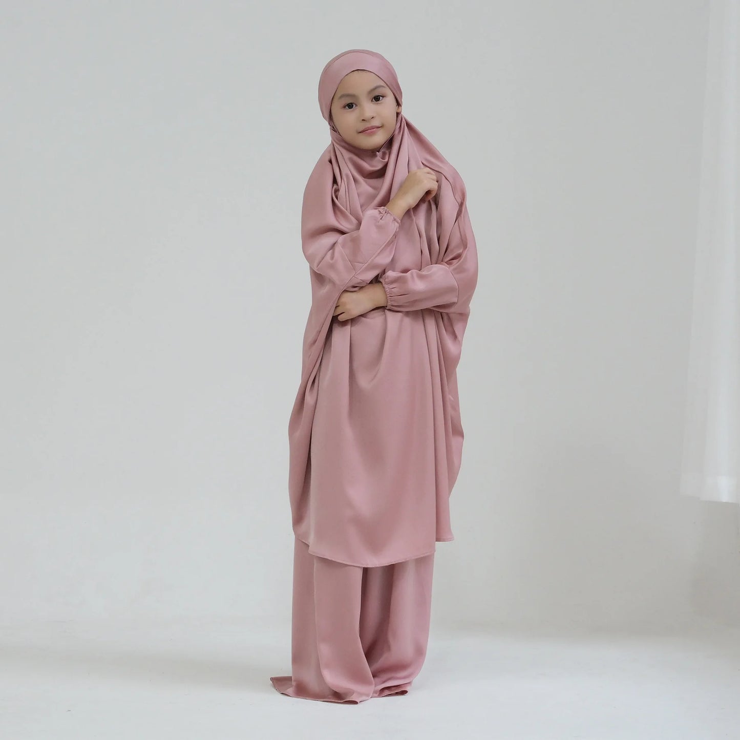 Eid Kids Prayer Garment Dress Muslim Girls Long Khimar Hijab Turkey Abaya Dresses Islamic Skirt Set Full Cover Robe Ramadan