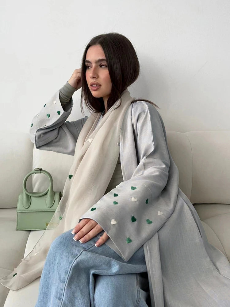 Love Heart Embroidery Abaya