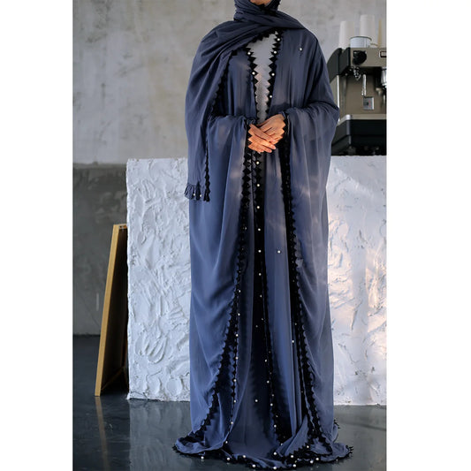 Trendy Dubai Open Lace Beaded Abaya