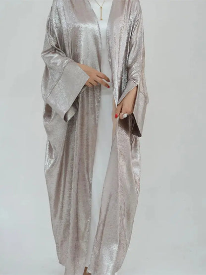 Dubai Luxury Shiny Batwing Satin Open  Abaya