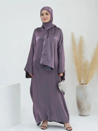 Satin Khimar Abaya – Elegant Kaftan Dress for Women