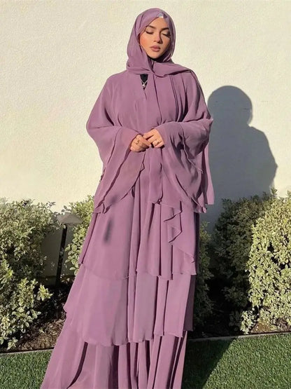 Summer Kaftan Hijab Dresses For Women Kids Open Chiffon Khimar Kimono Abaya