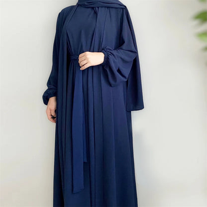 Crinkle Fabric Abaya Set – Open Abaya & Inner Kaftan Dress