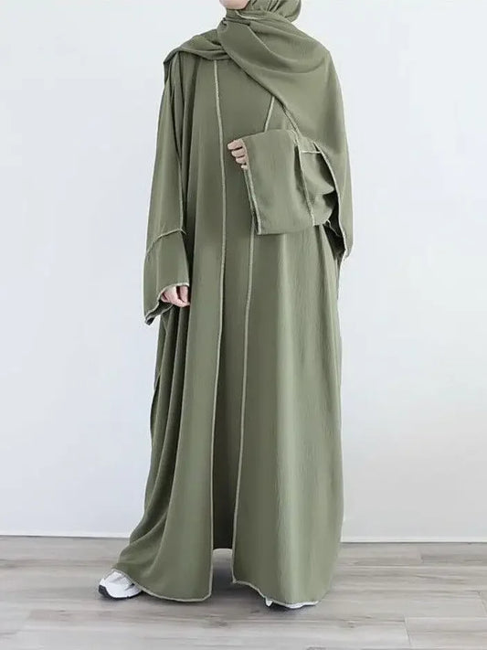 3 Piece Mathing Set Muslim Women Abaya Kimono Sleeveless Inner Dress Hijab Suit Turkey Kaftan Dubai Arabic Robes Ramadan Caftan