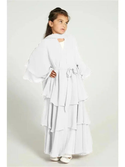 Summer Kaftan Hijab Dresses For Women Kids Open Chiffon Khimar Kimono Abaya