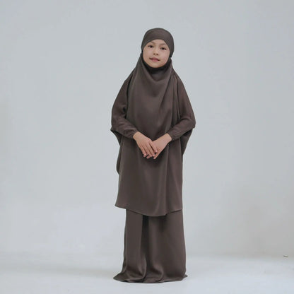 Eid Kids Prayer Garment Dress Muslim Girls Long Khimar Hijab Turkey Abaya Dresses Islamic Skirt Set Full Cover Robe Ramadan