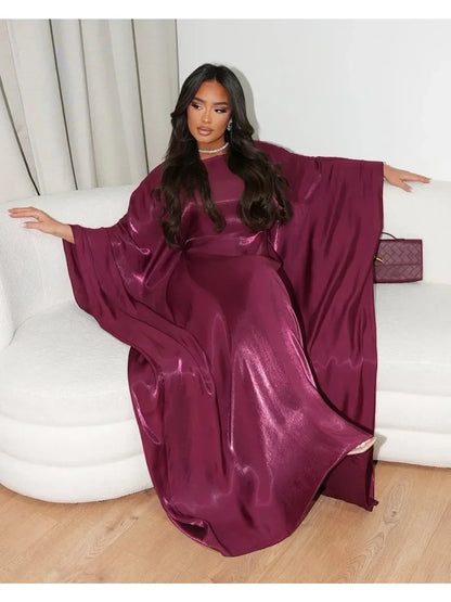Silky Abaya Party Dress – Bat Sleeve Jalabiya