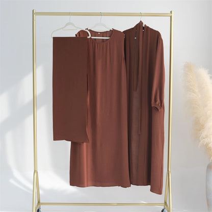 Crinkle Fabric Abaya Set – Open Abaya & Inner Kaftan Dress
