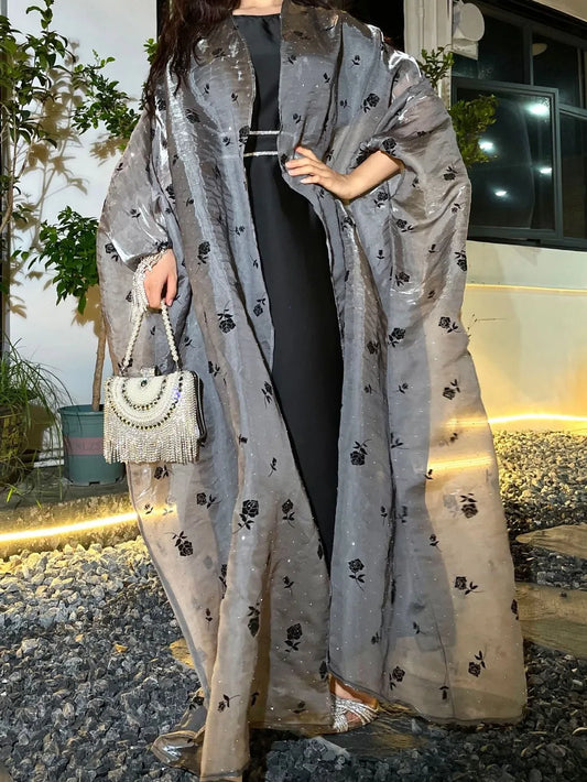 Women Party Dresses Flower Open Abayas 2025