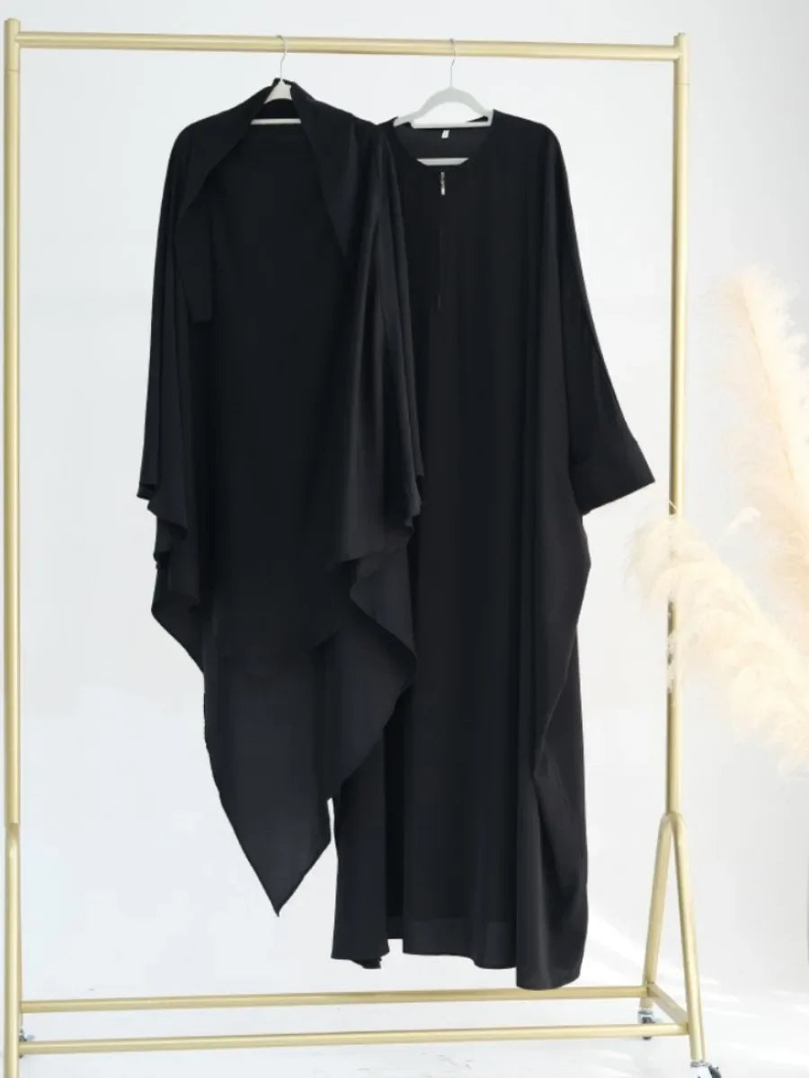 Dubai Abaya Set – Khimar & Dress, Long Kaftan Robe