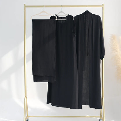 Crinkle Fabric Abaya Set – Open Abaya & Inner Kaftan Dress