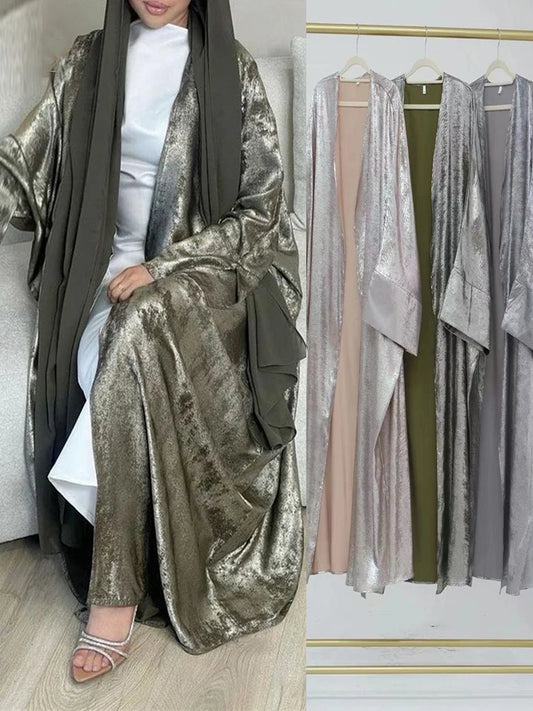 Dubai Luxury Shiny Batwing Satin Open  Abaya