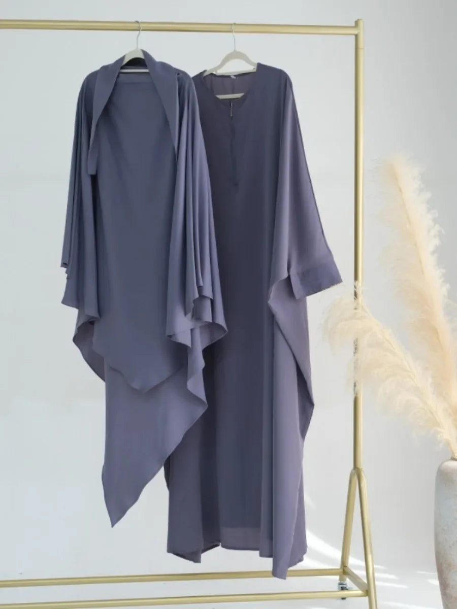 Dubai Abaya Set – Khimar & Dress, Long Kaftan Robe
