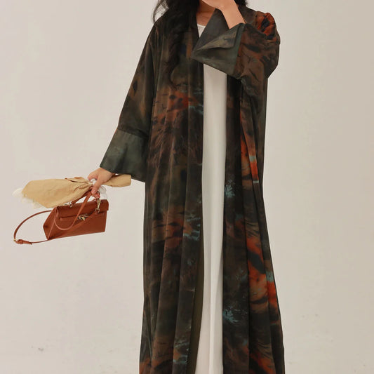 Tie-Dye Open Abaya – Full Sleeve Maxi Kaftan Turkey Style