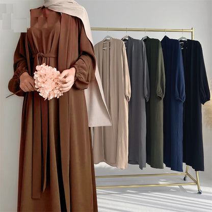 Crinkle Fabric Abaya Set – Open Abaya & Inner Kaftan Dress