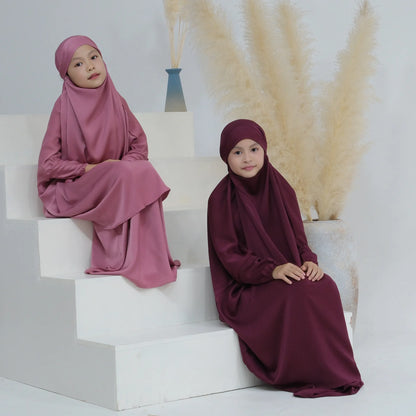 Girls 2PCS Hijab Dress – Hooded Prayer Abaya with Khimar & Skirt