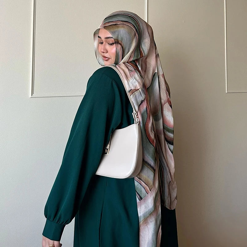 2025 New Watercolor Floral Satin Modal Hijab