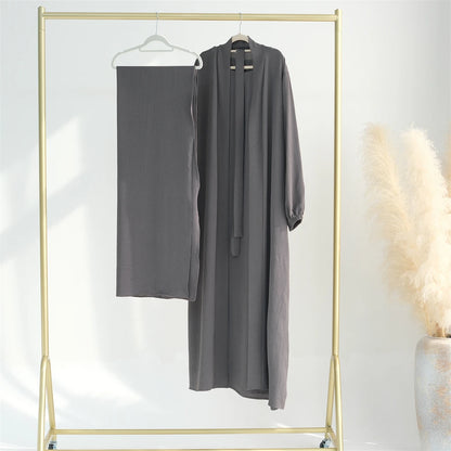 Crinkle Fabric Abaya Set – Open Abaya & Inner Kaftan Dress