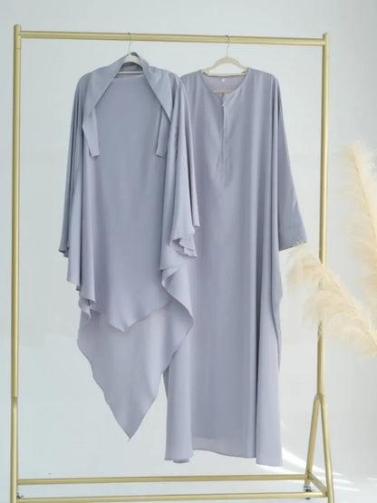 Dubai Abaya Set – Khimar & Dress, Long Kaftan Robe
