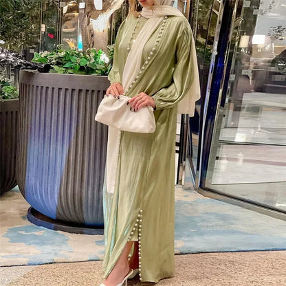 Elegant Two Pieces Matching Sets Beads Satin Abaya