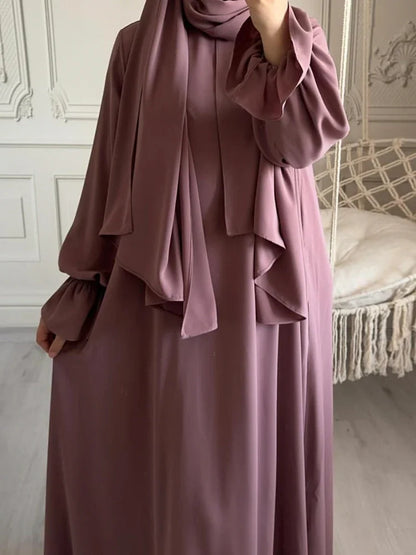 Flare Sleeve Modest Long Dress with Scarf