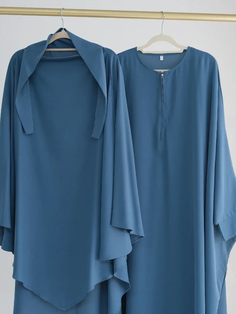 Dubai Abaya Set – Khimar & Dress, Long Kaftan Robe