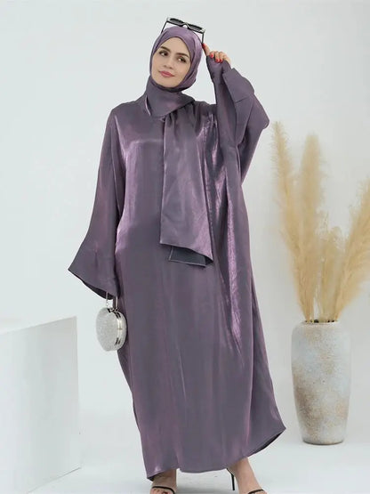Satin Khimar Abaya – Elegant Kaftan Dress for Women