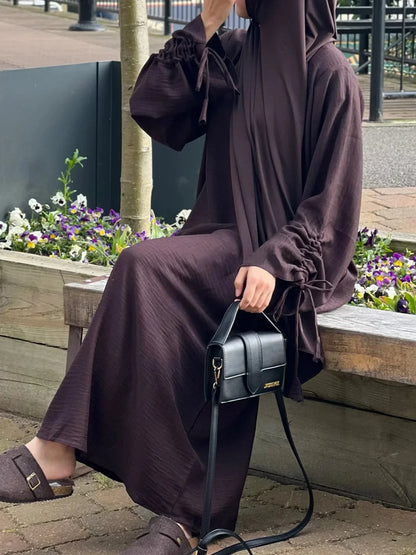 Lace-Up Sleeve Abaya Dress – Long Kaftan Party Robe for Women