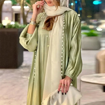 Elegant Two Pieces Matching Sets Beads Satin Abaya