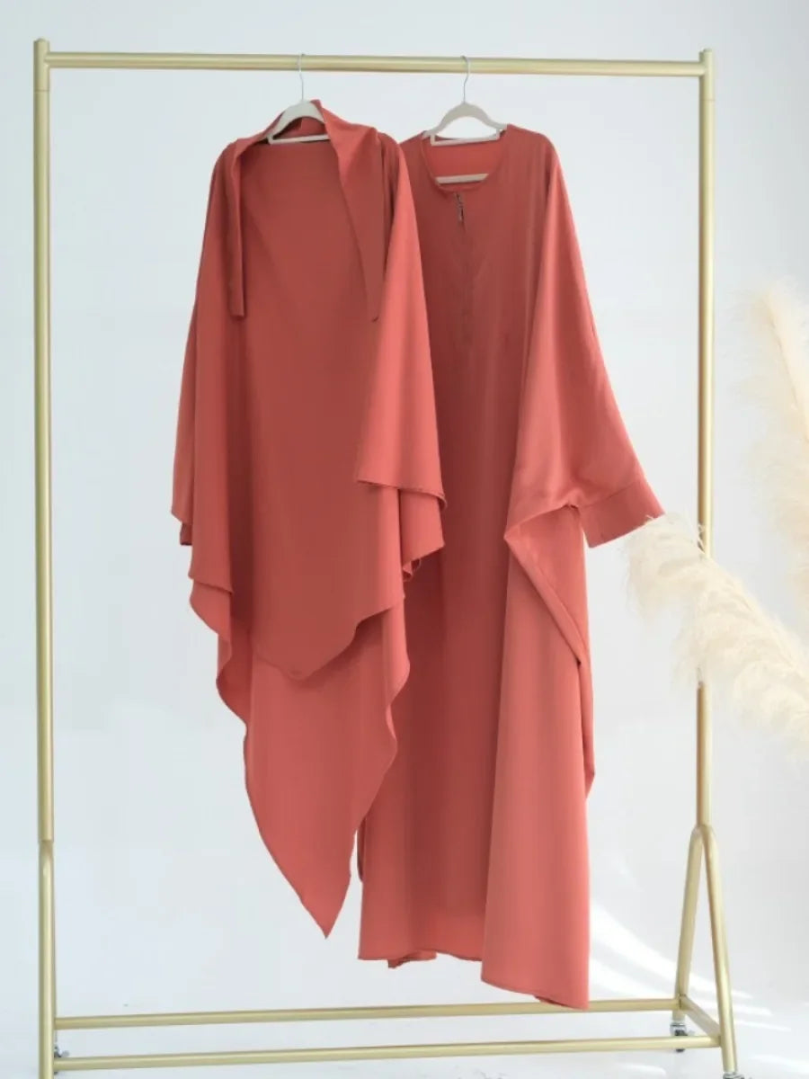 Dubai Abaya Set – Khimar & Dress, Long Kaftan Robe