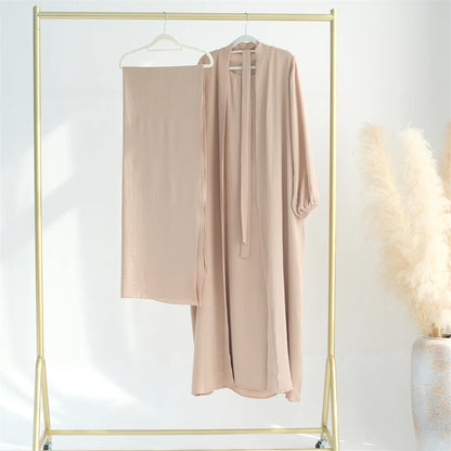 Crinkle Fabric Abaya Set – Open Abaya & Inner Kaftan Dress