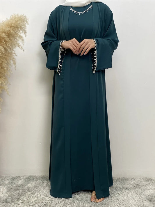 2-Piece Diamond Abaya Set – Kimono & Inner Dress