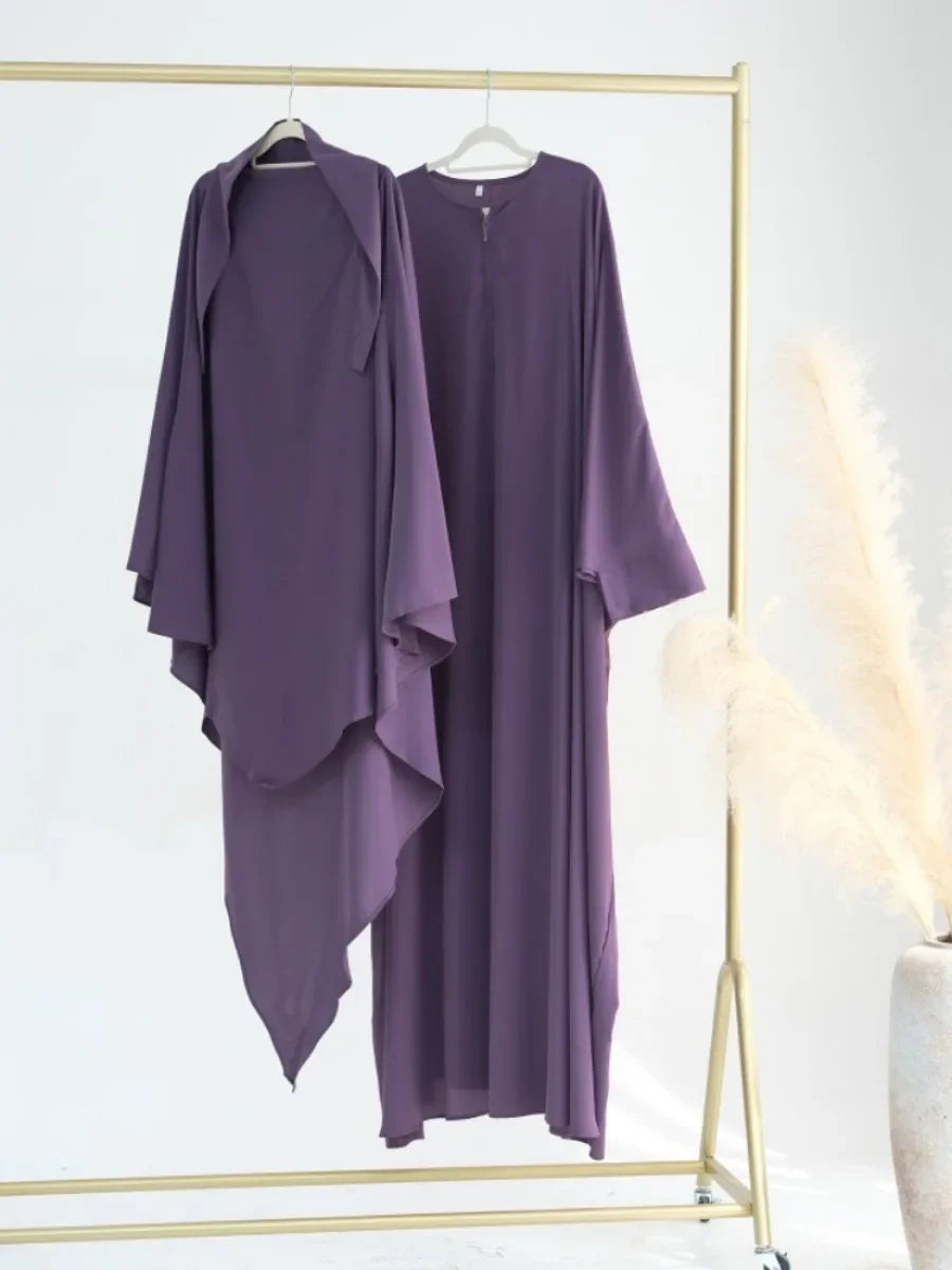 Dubai Abaya Set – Khimar & Dress, Long Kaftan Robe