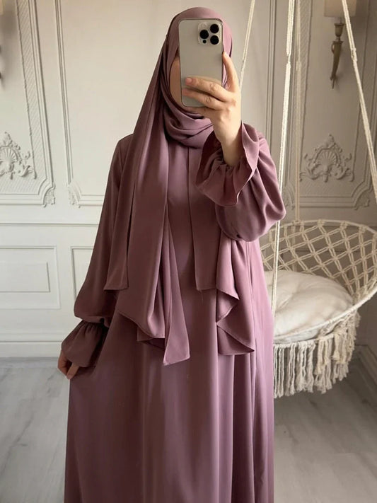 Flare Sleeve Modest Long Dresses with Scarf