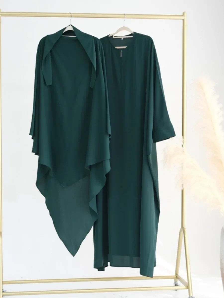 Dubai Abaya Set – Khimar & Dress, Long Kaftan Robe