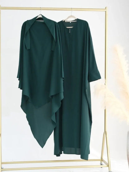 Dubai Abaya Set – Khimar & Dress, Long Kaftan Robe
