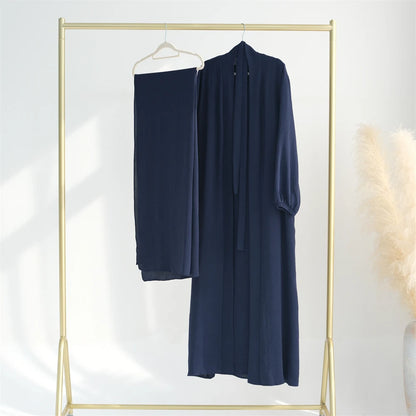 Crinkle Fabric Abaya Set – Open Abaya & Inner Kaftan Dress