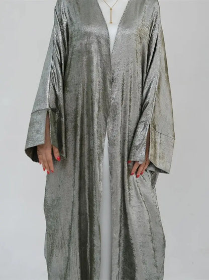 Dubai Luxury Shiny Batwing Satin Open  Abaya