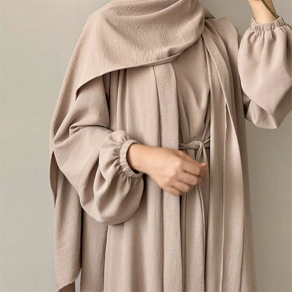 Crinkle Fabric Abaya Set – Open Abaya & Inner Kaftan Dress