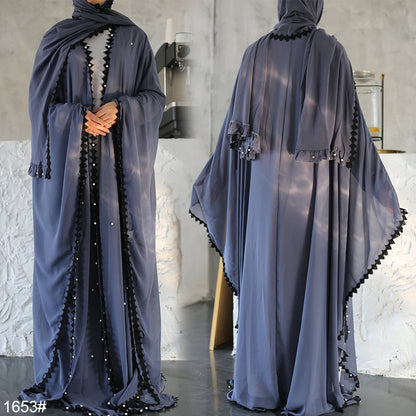 Trendy Dubai Open Lace Beaded Abaya
