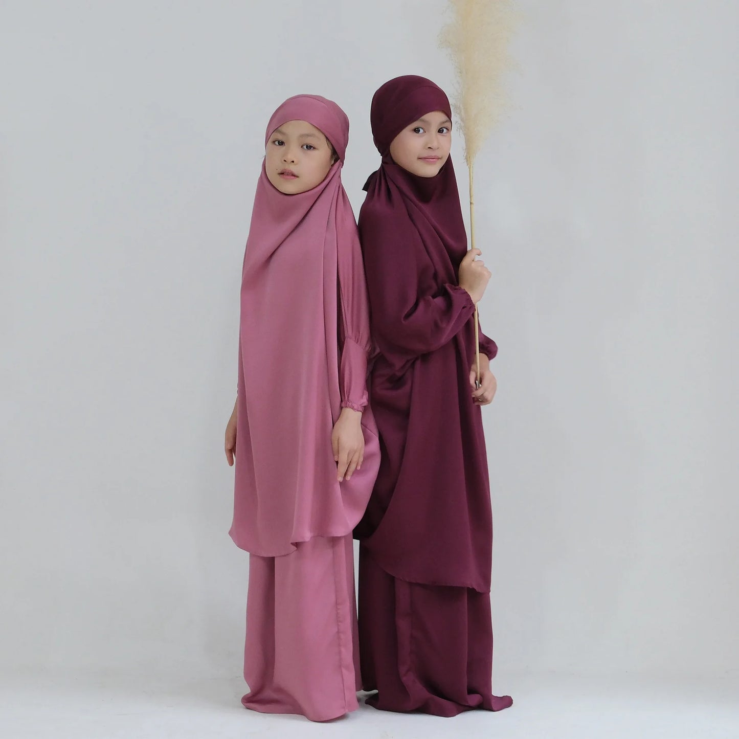 Girls 2PCS Hijab Dress – Hooded Prayer Abaya with Khimar & Skirt