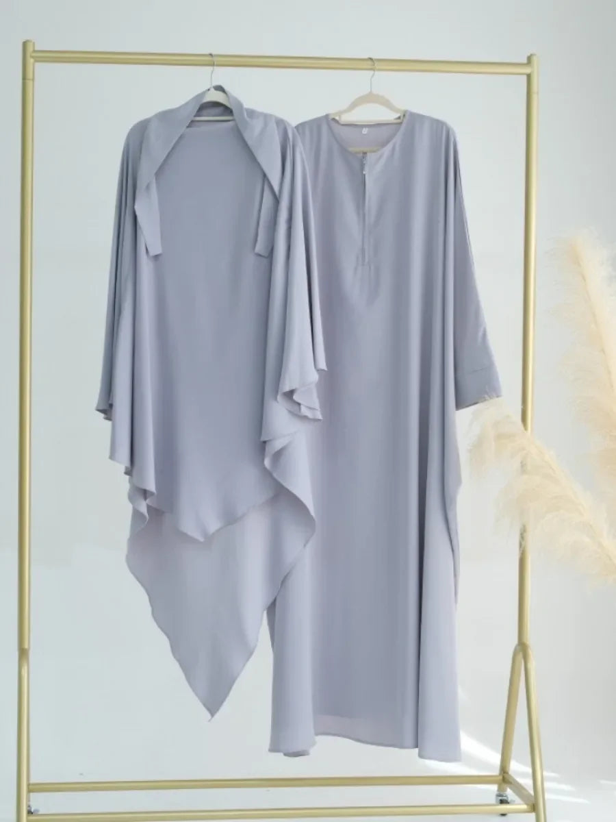 Dubai Abaya Set – Khimar & Dress, Long Kaftan Robe