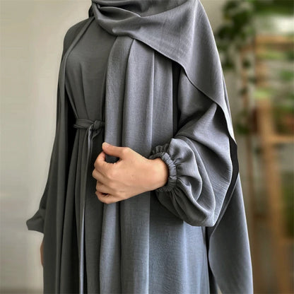 Crinkle Fabric Abaya Set – Open Abaya & Inner Kaftan Dress