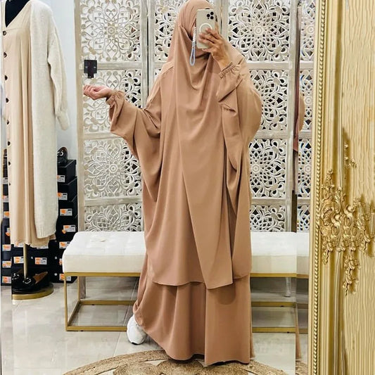 Abaya Muslim Women's Middle East Robe Large Size Women's Middle East Dubai Two Piece Set Full Coverage Robe Dress MU-101