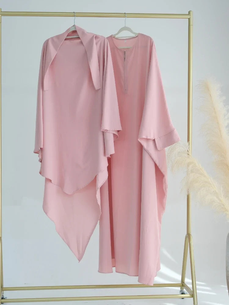 Dubai Abaya Set – Khimar & Dress, Long Kaftan Robe
