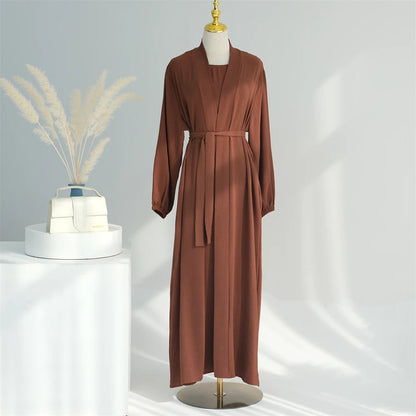 Crinkle Fabric Abaya Set – Open Abaya & Inner Kaftan Dress