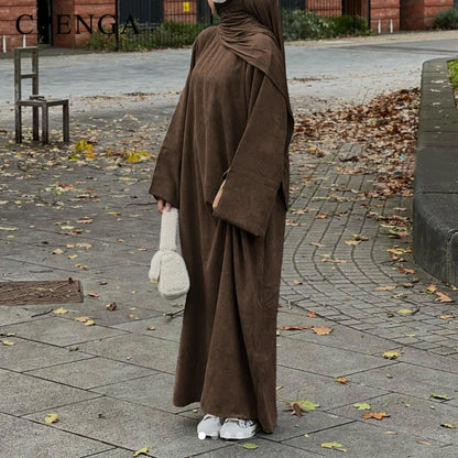 Warm Winter Abaya – Thick Solid Color Long Robe